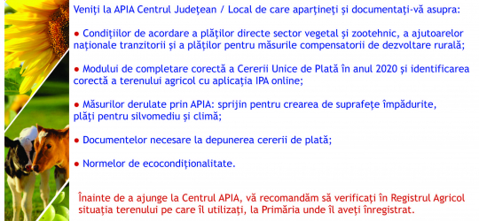 Demararea Campaniei de depunere a Cererilor Unice de Plată; se vor depune la Centrele judeţene/locale APIA, până la data de 15 mai 2020, stiri agricole