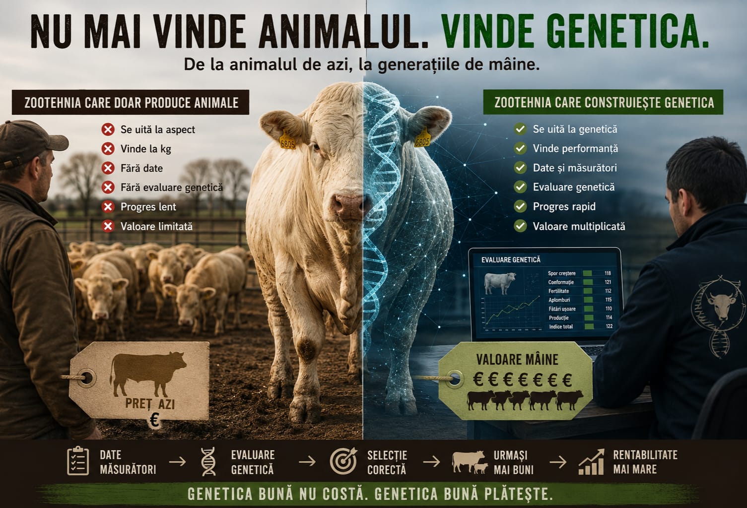 Cum se creează valoarea genetică în zootehnie? Nu vreau doar un taur frumos. Vreau un taur care îmbunătățește efectiv efectivul.